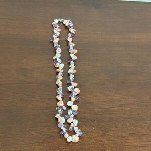 925 Sterling Silver Amethyst Freshwater Pearl Rose Quartz Teardrop Necklace 20”
